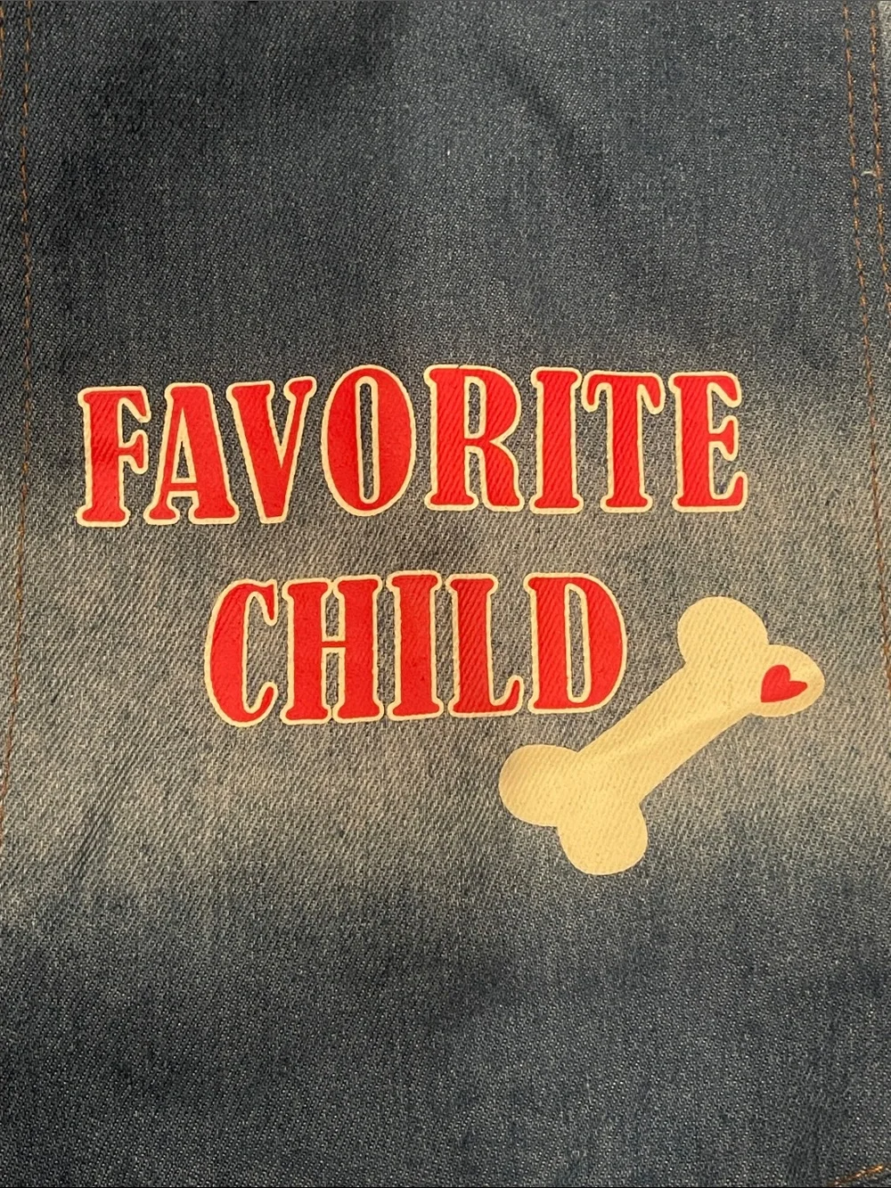 “Favorite Child” Denim Dog Pullover Jacket- size Medium